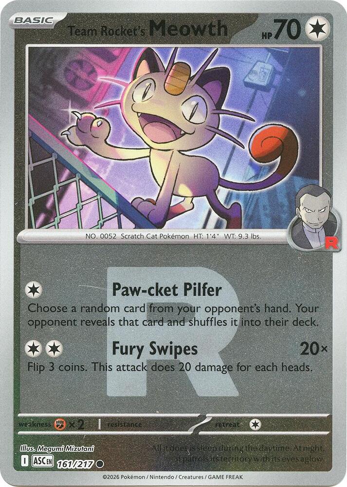 Team Rocket's Meowth (Team Rocket) #161 Reverse Holofoil | Ascended Heroes