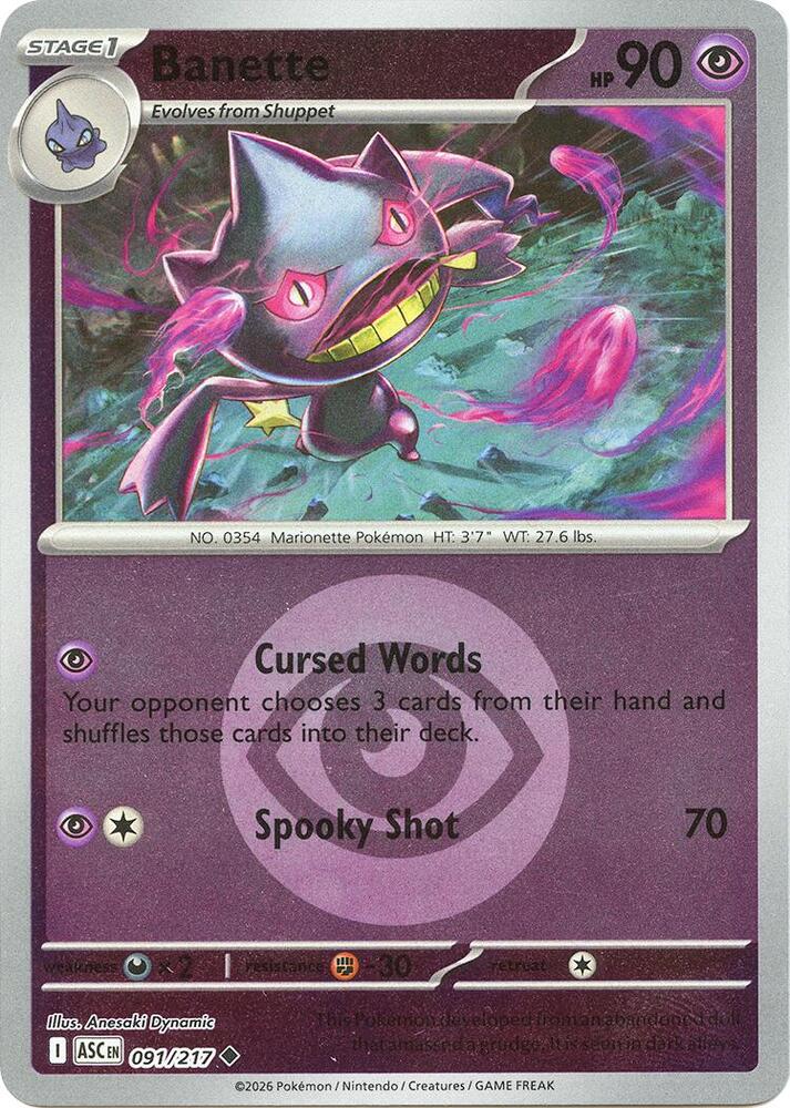 Banette - 091/217 (Energy Symbol Pattern) #91 Reverse Holofoil | Ascended Heroes